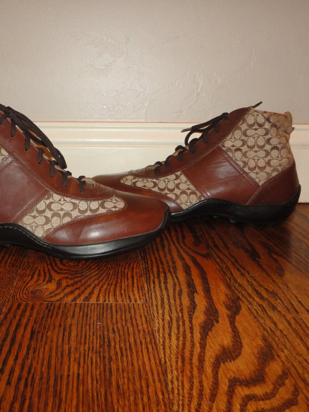 COACH Men's Brown Leather & Canvas Logo "Pelham" Ankle Boots Size 11.5 D - Picture 5 of 10